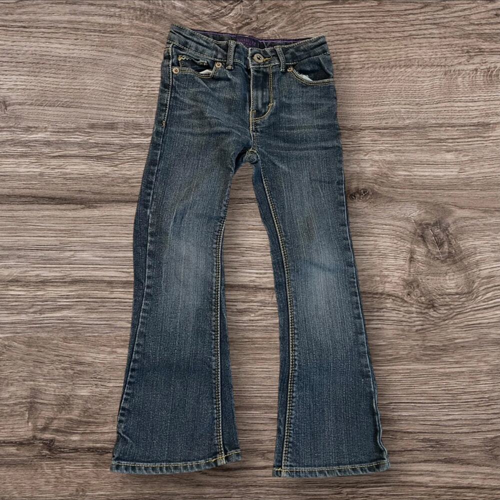 Levi’s Signature Girls Flare Jeans Dark Wash Embroidered Pockets 6 REG